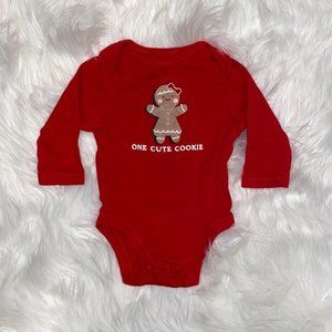 Old Navy Holiday Christmas Longsleeve Red bodysuit, "One Cute Cookie". Size 3mos